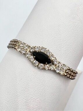 Vintage Navette Rhinestone Ball Bead Bracelet Old Hollywood Glam Evening 7 1/4”